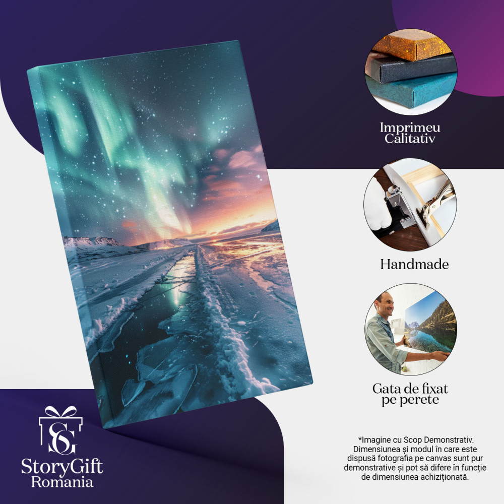 Tablou Canvas: Apa Curată din Munții Acoperiți de Zăpadă Craterele Teritoriului Nocturn Pictura Digitala 40x25CM [3]