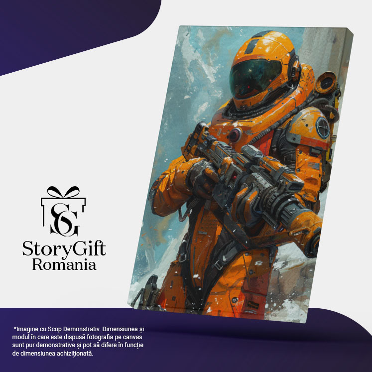 Tablou Canvas Apărătorul Universului în Costum de Astronaut Galben și Armă Gata de Luptă , Pictura Digitala 40x25CM [5]