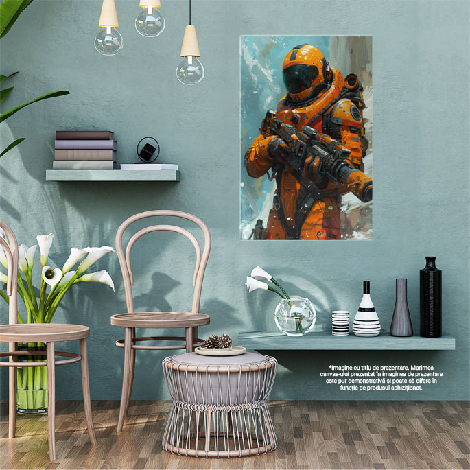 Tablou Canvas Apărătorul Universului în Costum de Astronaut Galben și Armă Gata de Luptă , Pictura Digitala 40x25CM [2]