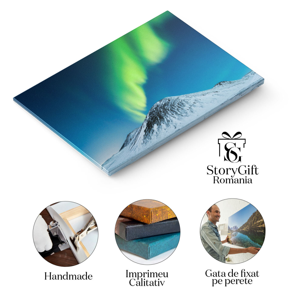 Tablou Canvas Aparitie Aurorii Boreale Peste Munte intr-o Noapte instelata Natura, Peisaj, Aurora Boreala, Noapte, Univers 571 40x25CM [2]