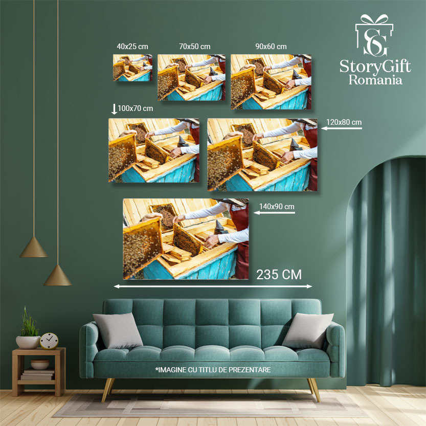 Tablou Canvas Apicultor Lucrand cu Fagurii, stup, albina, 40x25cm [5]