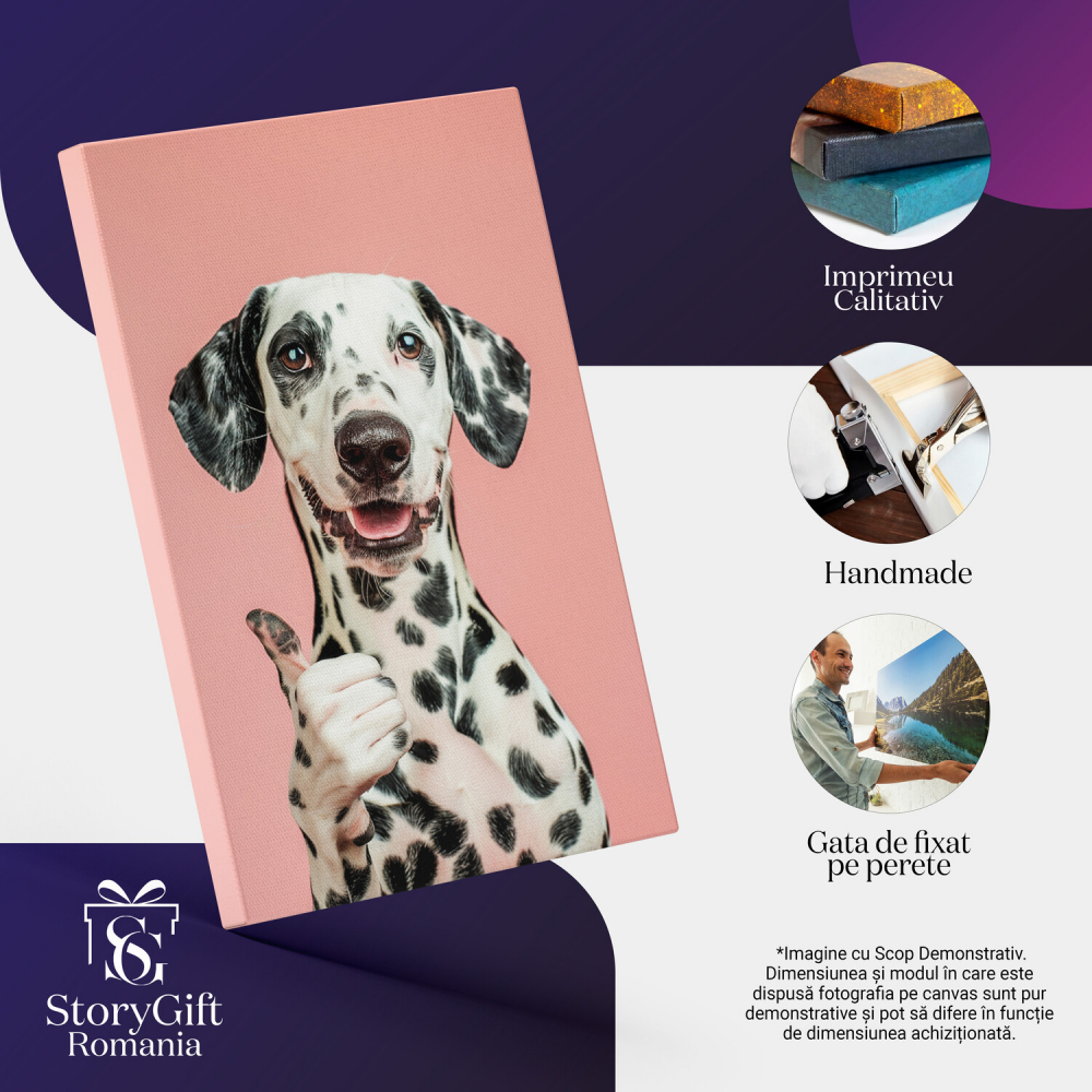 Tablou Canvas Dalmatian Aprobând Photoshootingul pe Fundal Roz | Artă Digitală, Marime 40x25CM [2]