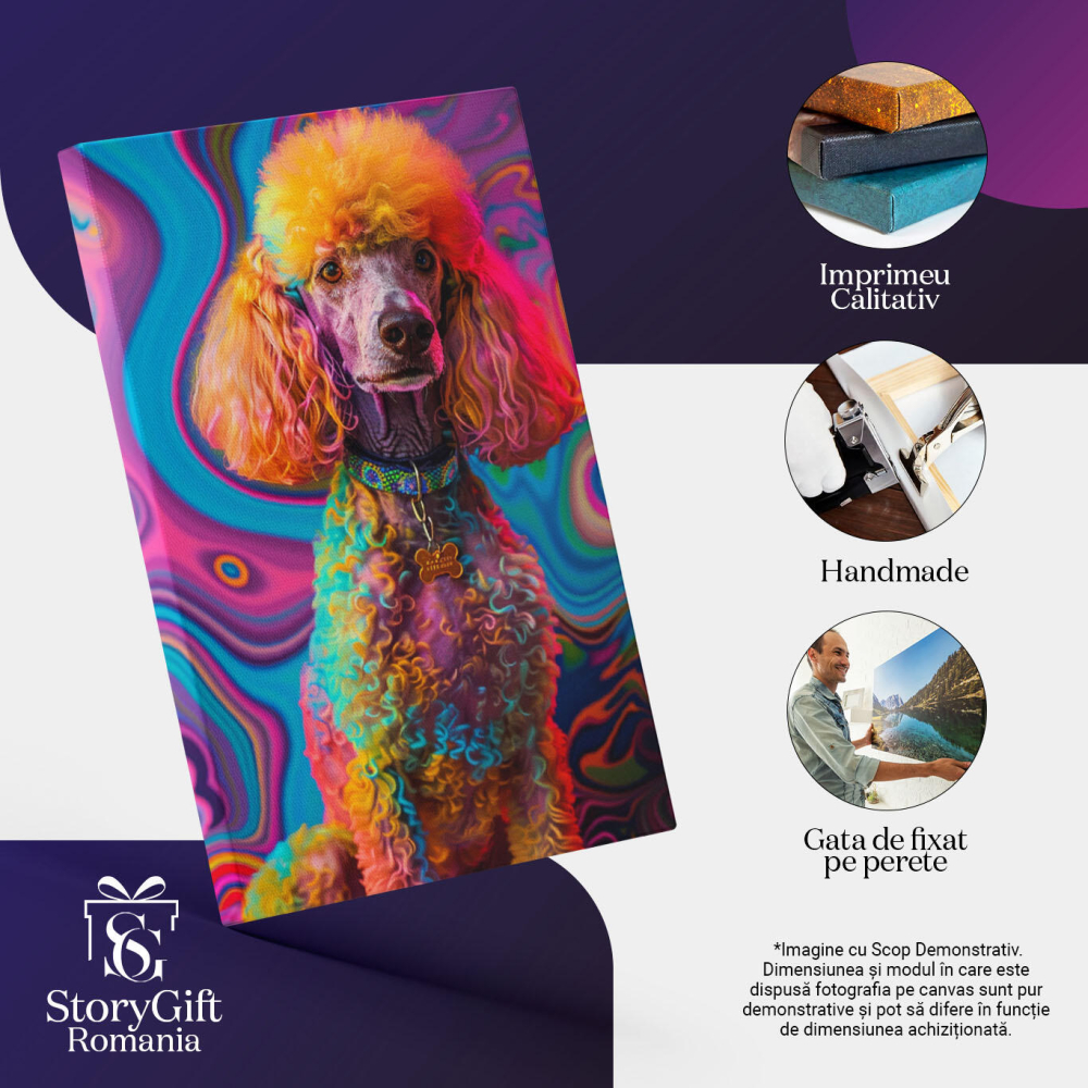 Tablou Canvas:  Armonia cromatică a unui Poodle - O călătorie prin curcubeu Pictura Digitala 40x25CM [3]