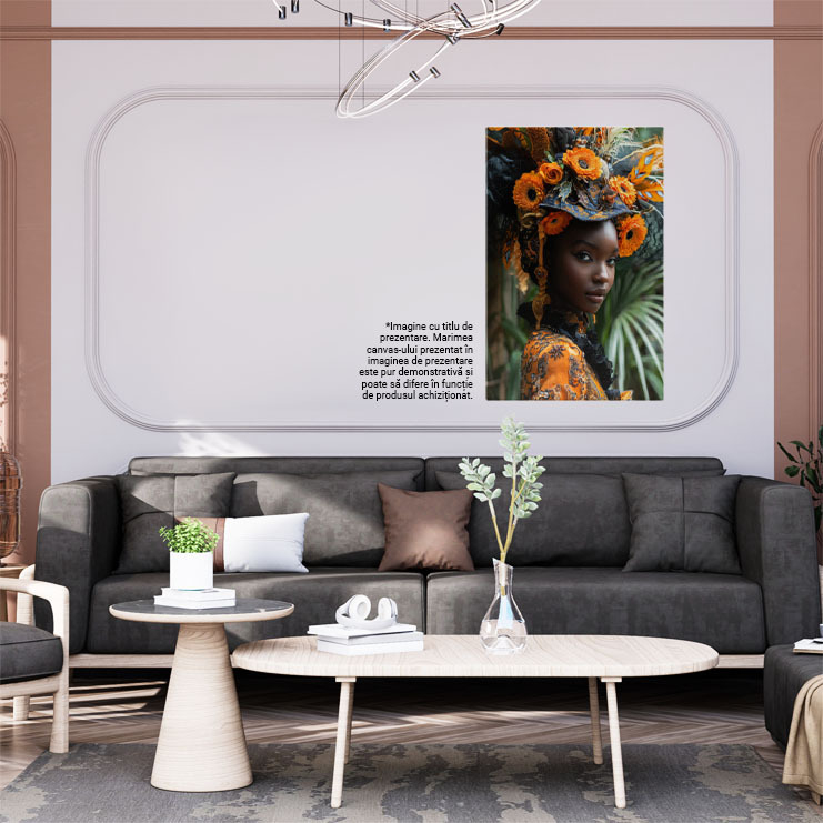 Tablou Canvas Armonia Culorilor în Frumusețea Captivantă a Femeii  cu Piele Cafenie Ornamente Florale , Pictura Digitala 40x25CM [2]