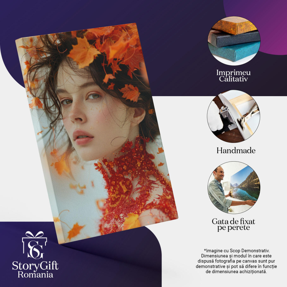 Tablou Canvas Armonia Efemeră și Simfonia Toamnei în Veșmintele Femeii Europene , Pictura Digitala 40x25CM [3]