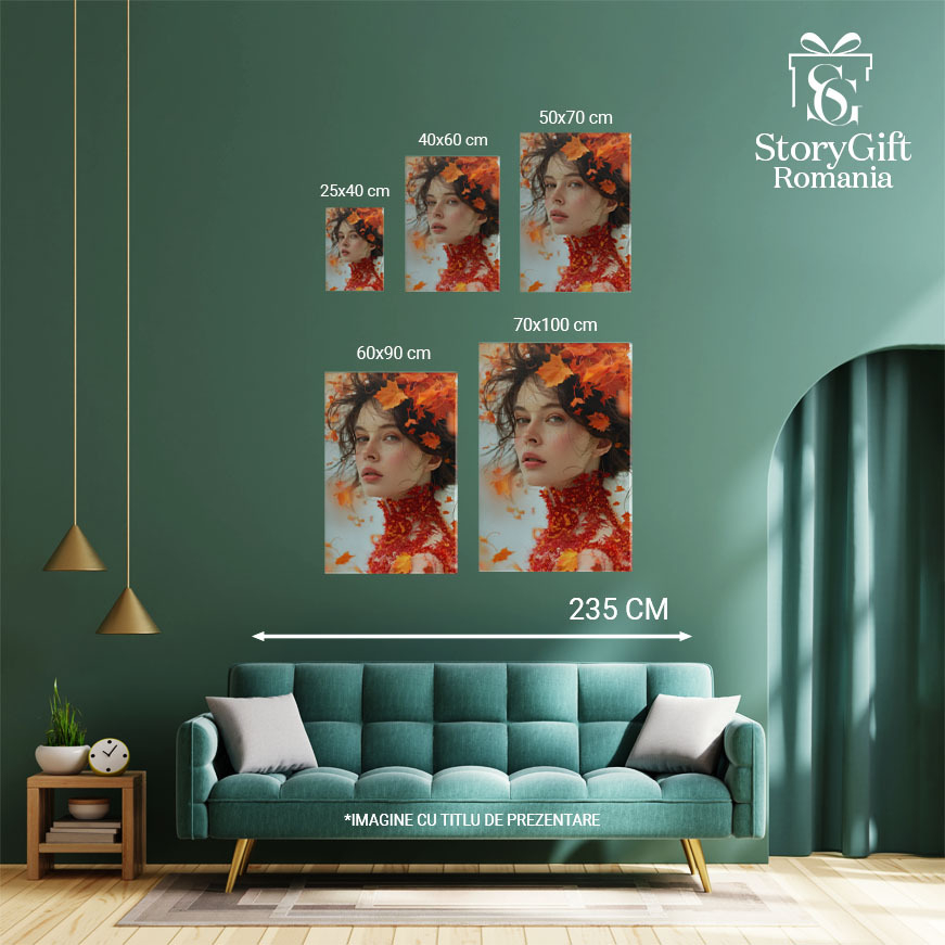 Tablou Canvas Armonia Efemeră și Simfonia Toamnei în Veșmintele Femeii Europene , Pictura Digitala 40x25CM [4]