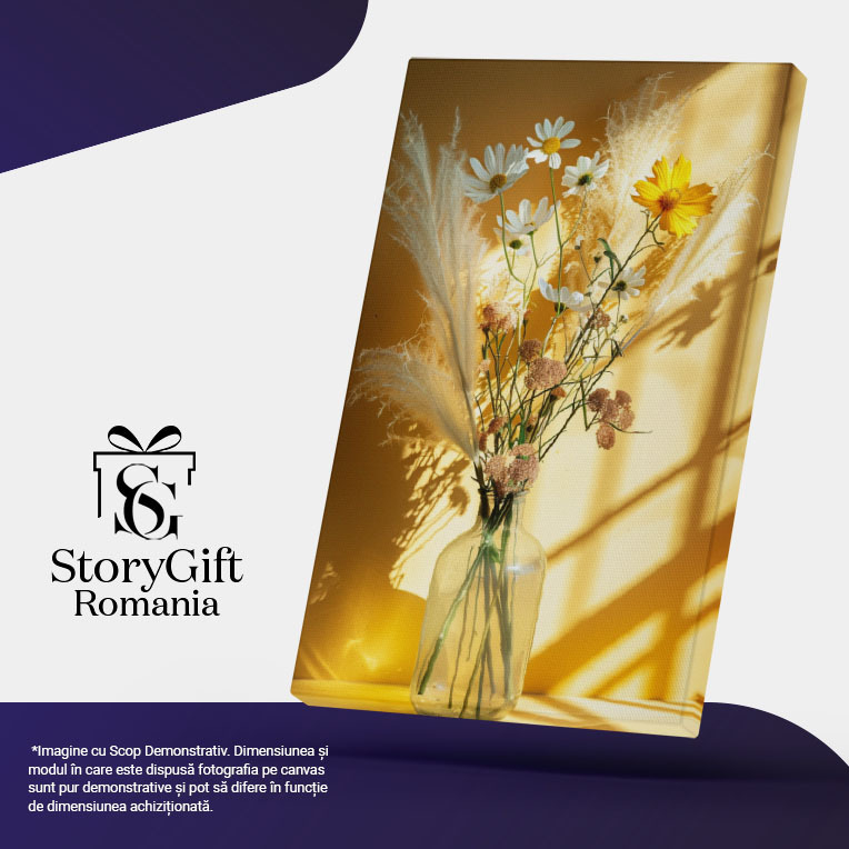 Tablou Canvas Armonia Formelor Vaza cu Flori în Lumina Dimineții Flori cu Tulpini Lungi , Pictura Digitala 40x25CM [5]