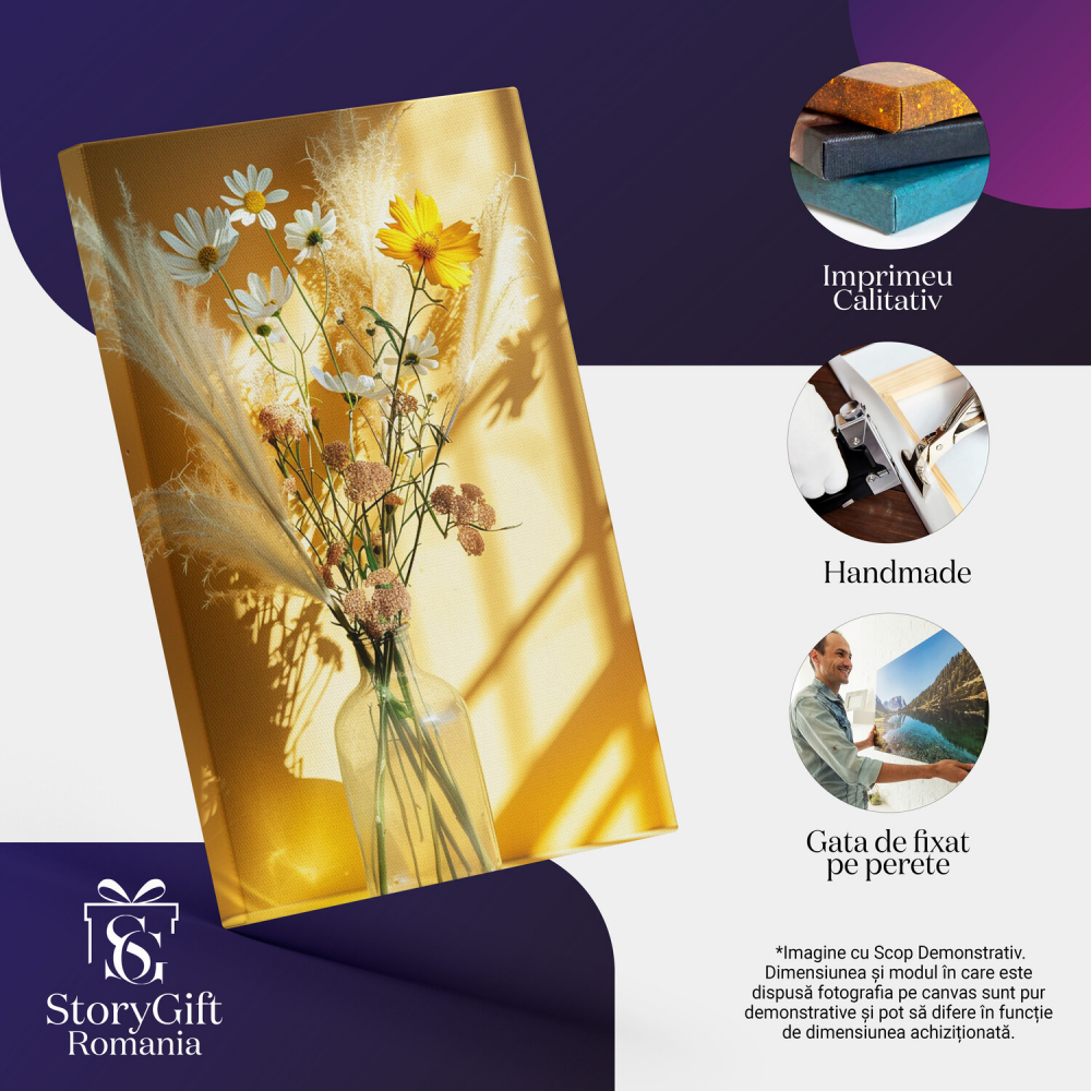 Vază cu Flori în Lumină de Dimineață - Tablou Canvas Elegant, Marime 40x25CM [2]