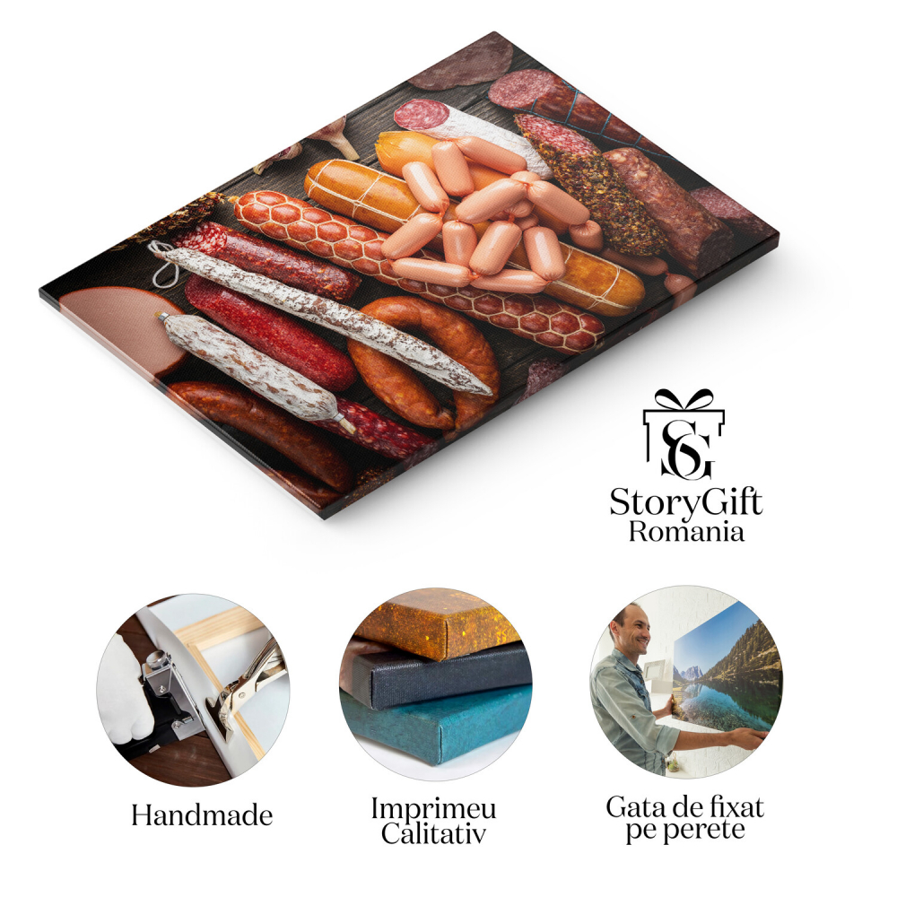 Tablou Canvas cu Gustări Tradiționale - Salamuri și Arome, Marime 40x25CM [2]