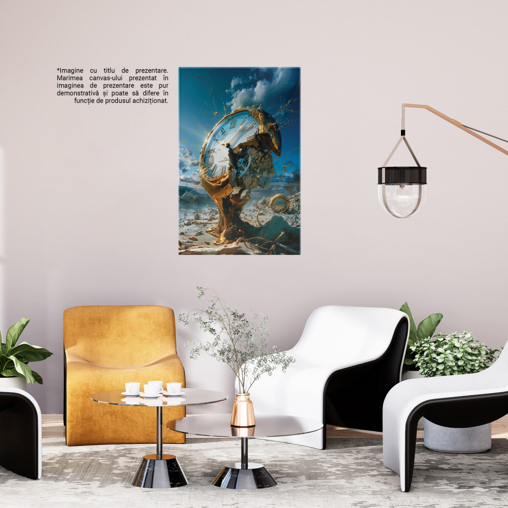 Artă Abstractă - Ceas Vechi Spart pe Suport Auriu, Marime 40x25CM [3]