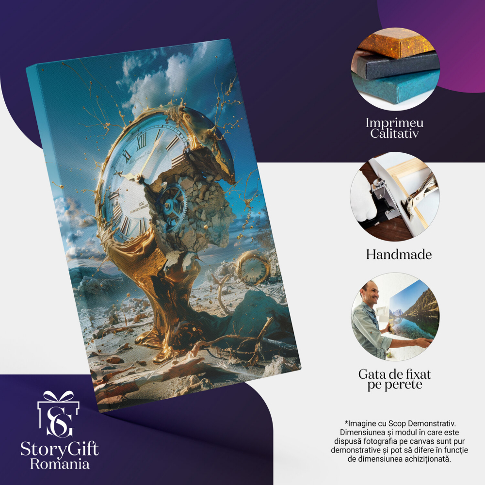 Artă Abstractă - Ceas Vechi Spart pe Suport Auriu, Marime 40x25CM [2]