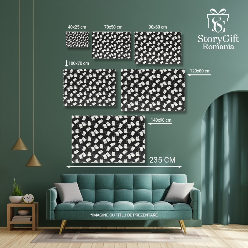 Tablou Canvas: Arta amuzanta, pisica alb-negru intr-un model realizat manual 40x25CM [5]