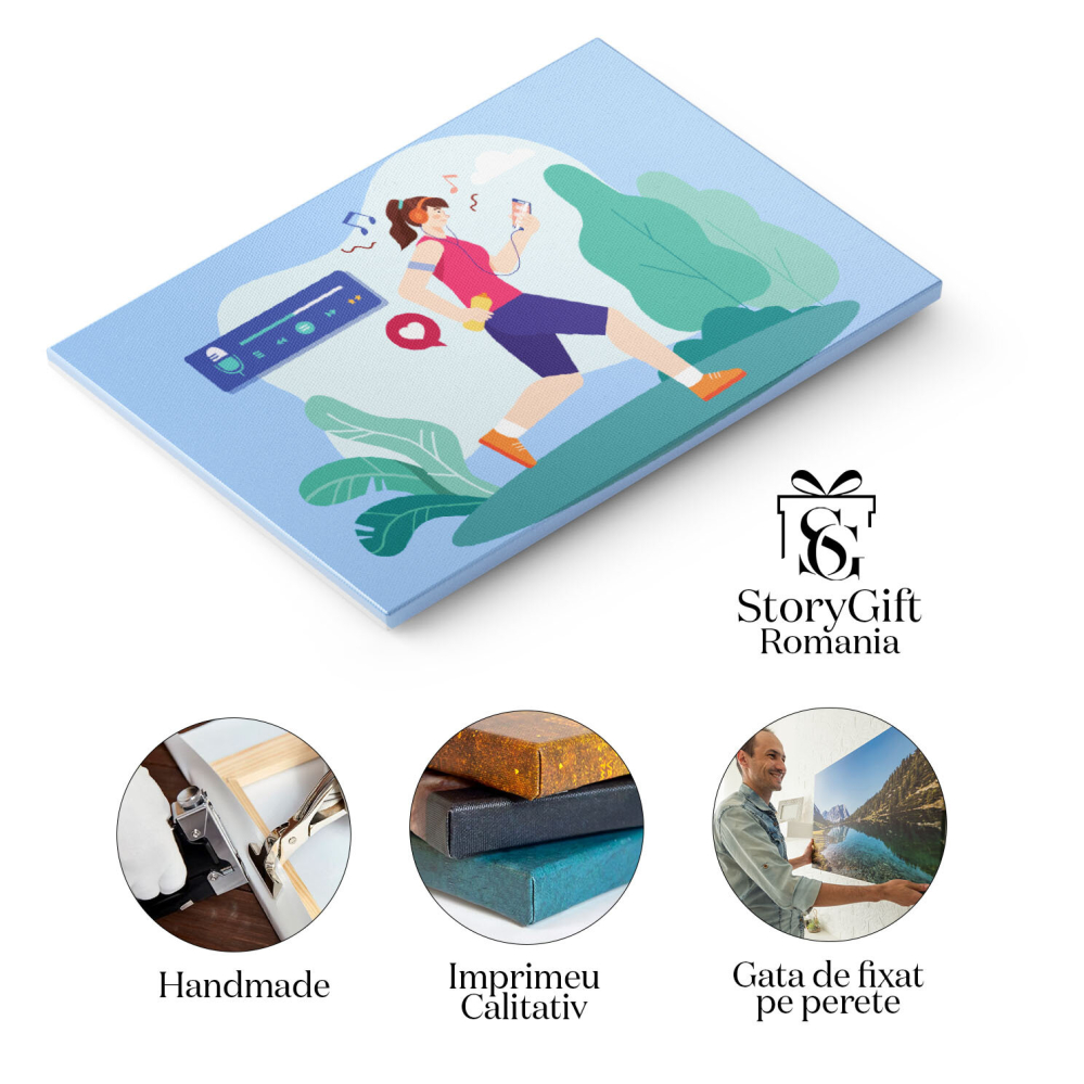 Tablou Canvas Ascultarea Muzicii in Timpul Alergarii , Activitatea Preferata a Fetei Imbracate Sport 40x25CM [2]
