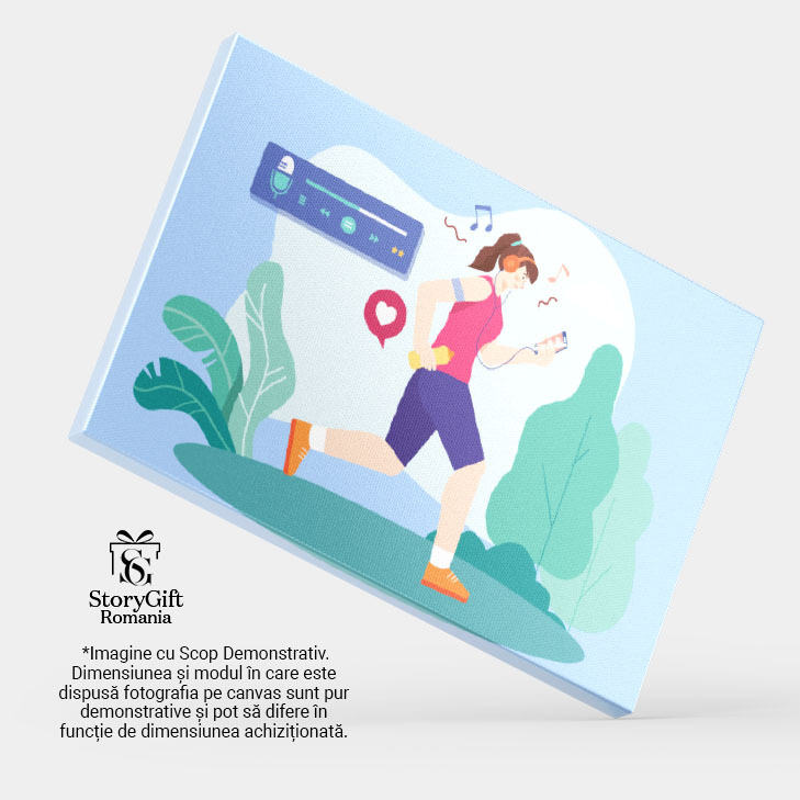 Tablou Canvas Ascultarea Muzicii in Timpul Alergarii , Activitatea Preferata a Fetei Imbracate Sport 40x25CM [4]