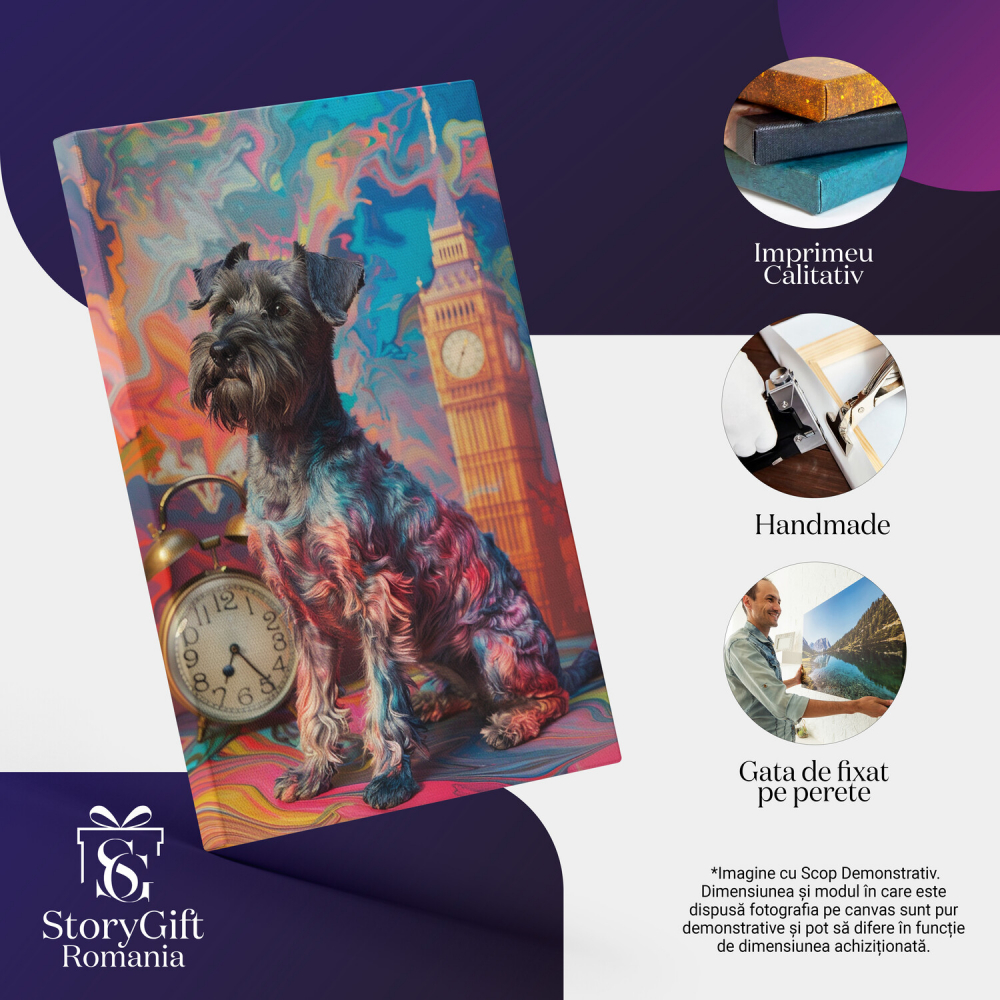 Câine cu Mustăți Colorate și Aspect Pestrit - Ceasul Big Ben - Pictură Digitală, Marime 40x25CM [2]