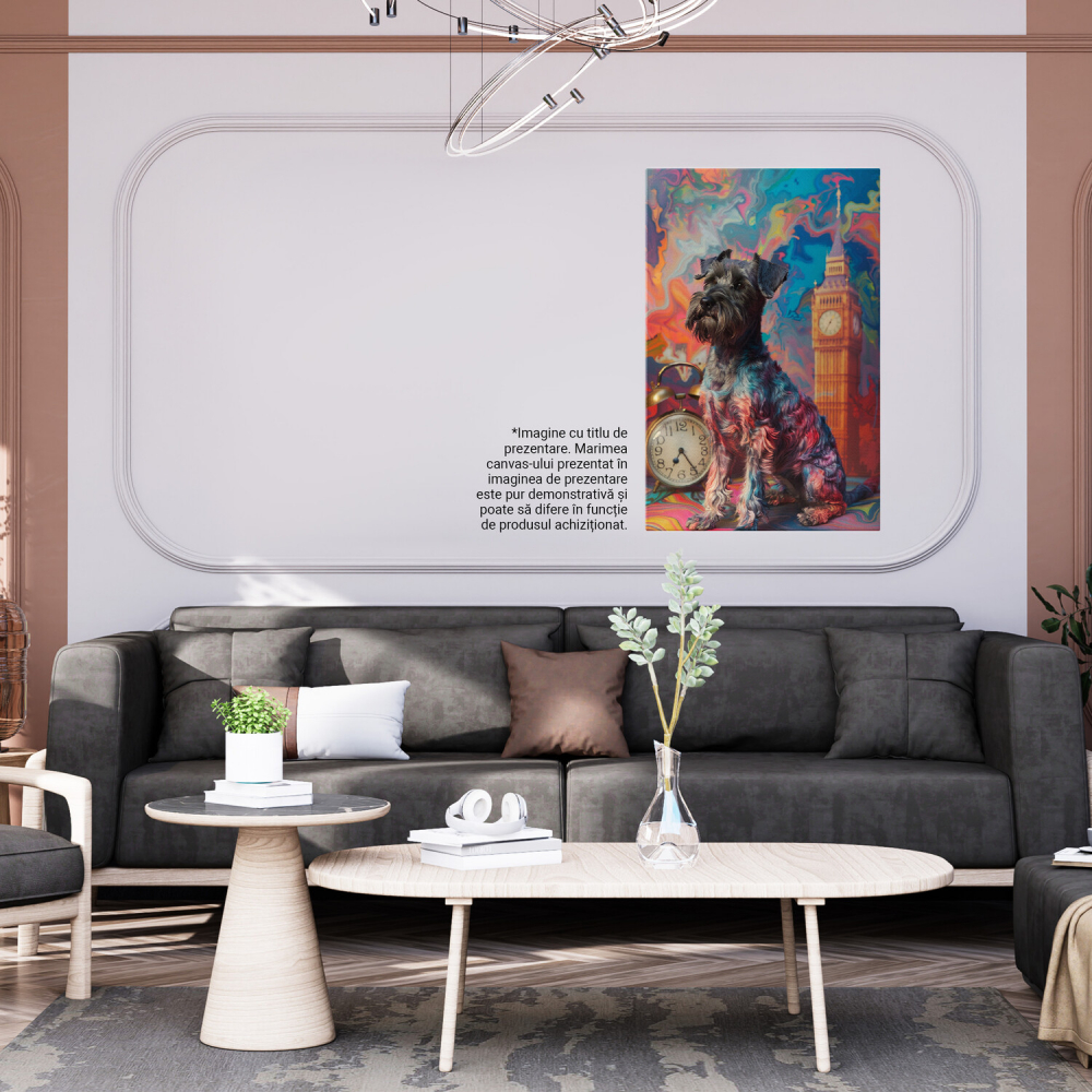 Câine cu Mustăți Colorate și Aspect Pestrit - Ceasul Big Ben - Pictură Digitală, Marime 40x25CM [4]