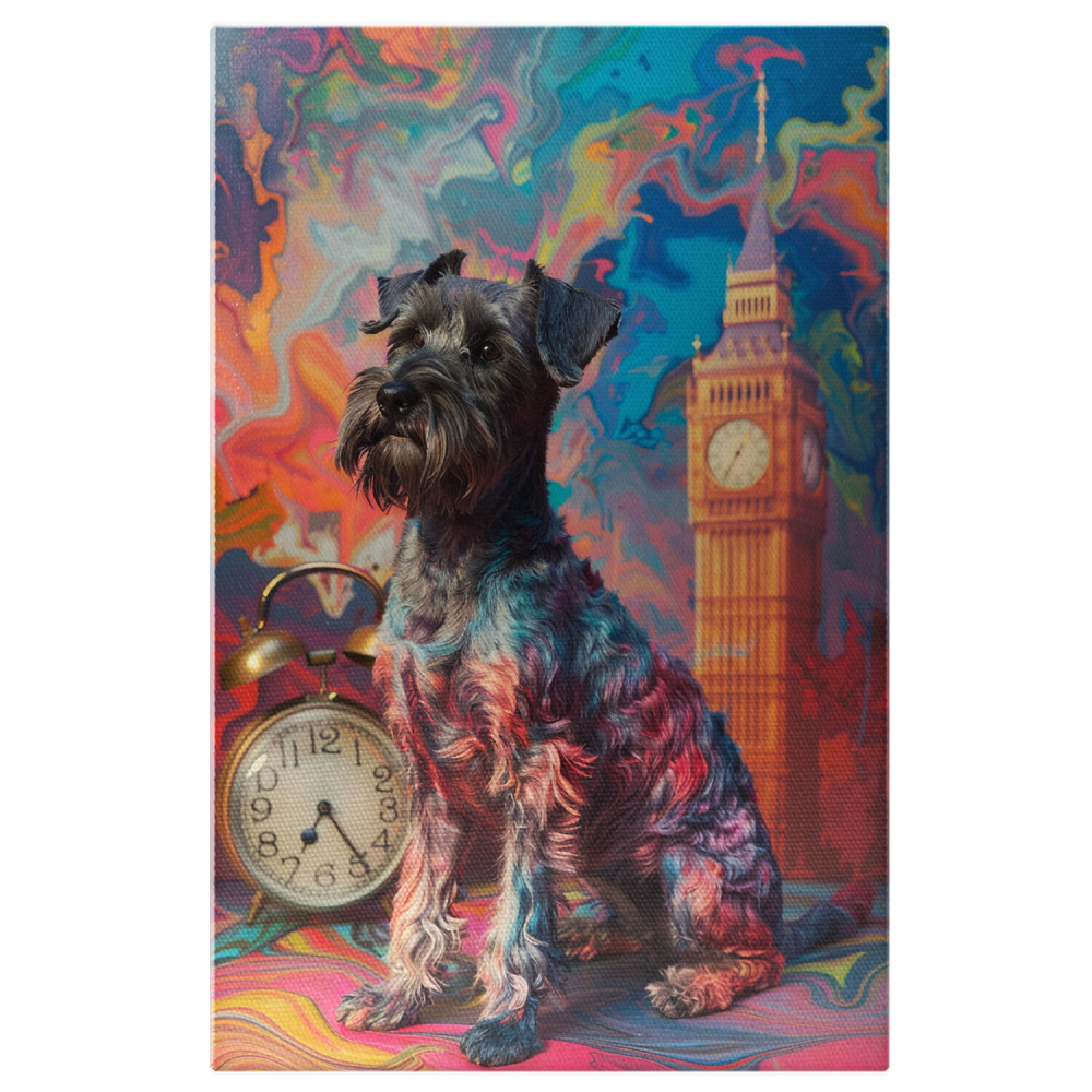 Câine cu Mustăți Colorate și Aspect Pestrit - Ceasul Big Ben - Pictură Digitală, Marime 40x25CM [1]