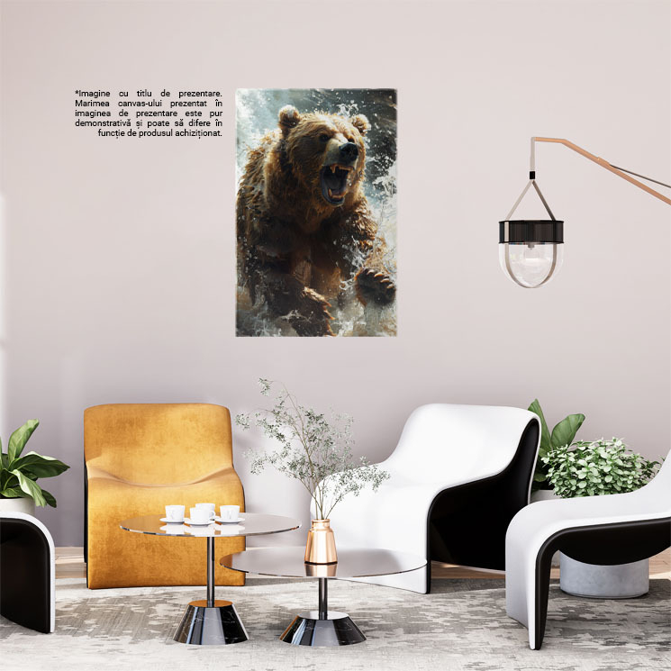 Tablou Canvas Atacut Iminent Al Ursului Brun în Apa Zbuciumată de Mișcările Puternice , Pictura Digitala 40x25CM [2]