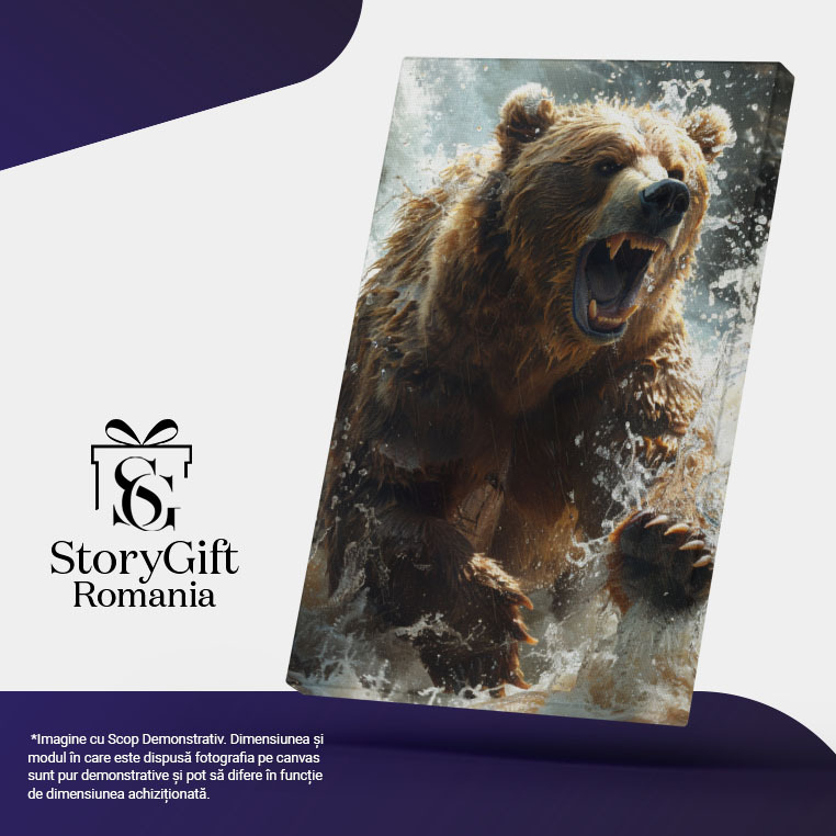 Tablou Canvas Atacut Iminent Al Ursului Brun în Apa Zbuciumată de Mișcările Puternice , Pictura Digitala 40x25CM [5]