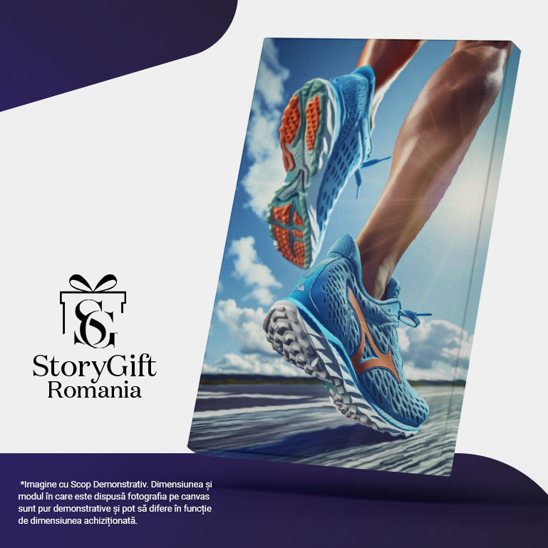 Tablou Canvas Atletist în mișcare purtând adidasi sport albaștrii- Mișcare, soare si viteză , Pictura Digitala 40x25CM [5]