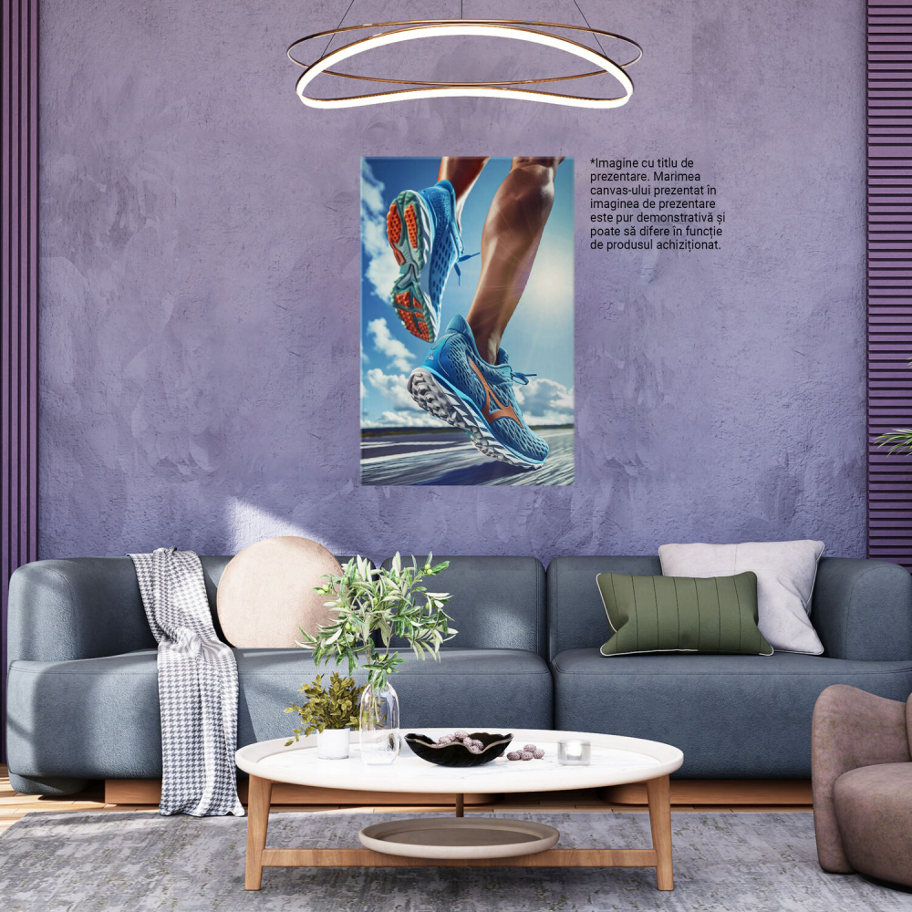 Tablou Canvas - Atletist în Mișcare cu Adidași Sport Albastri: Viteză și Energie, Marime 40x25CM [3]