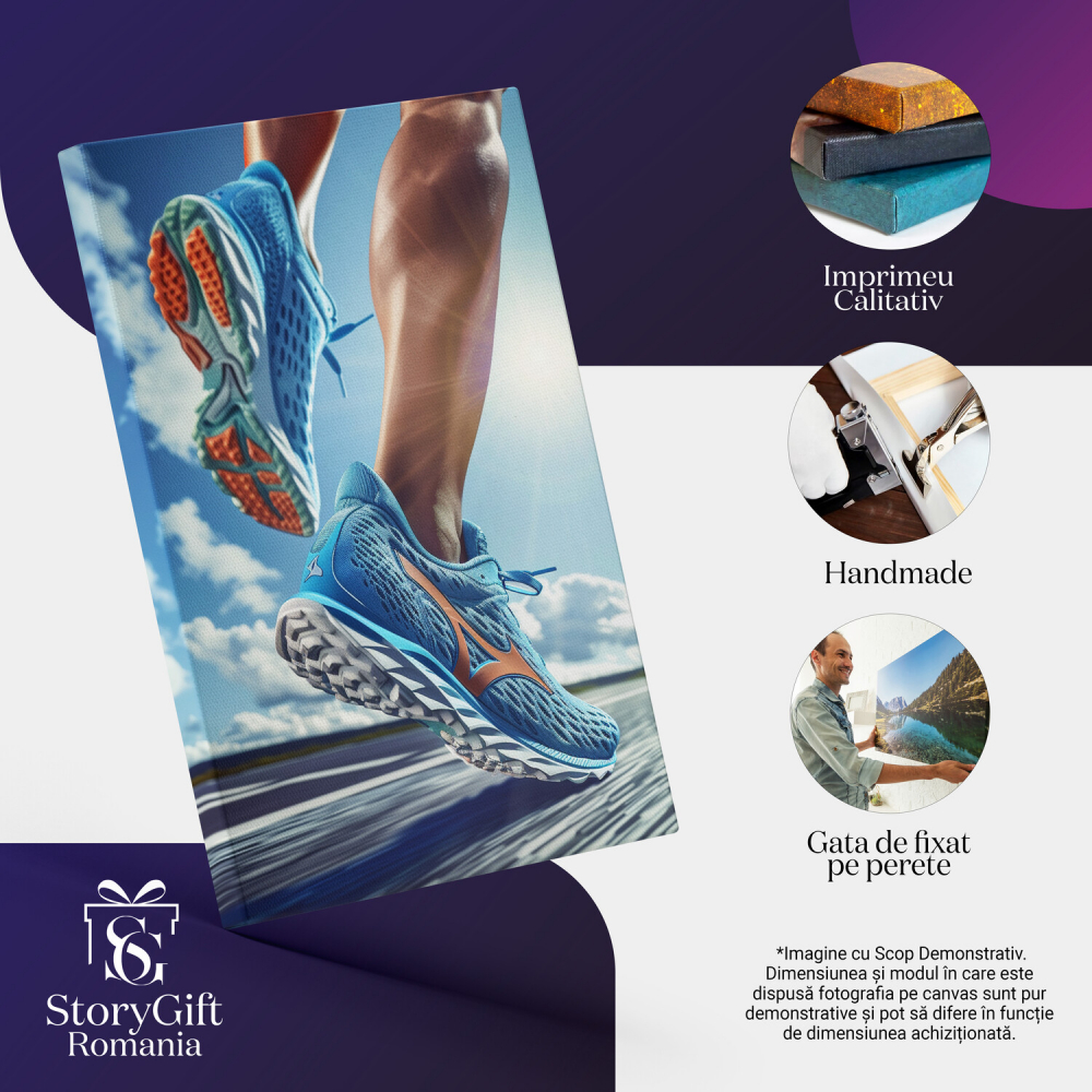 Tablou Canvas - Atletist în Mișcare cu Adidași Sport Albastri: Viteză și Energie, Marime 40x25CM [2]