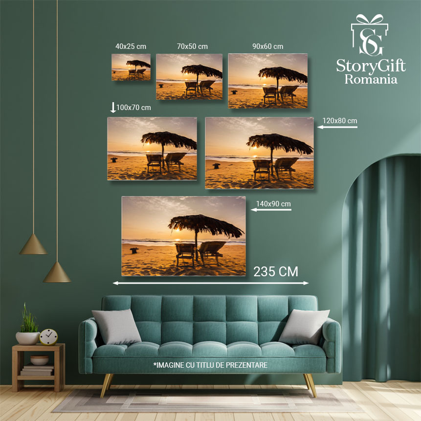 Tablou Canvas: Atmosfera de seara pe plaja, cu sezlonguri ce se decupeaza pe fundalul apusului 40x25CM [5]