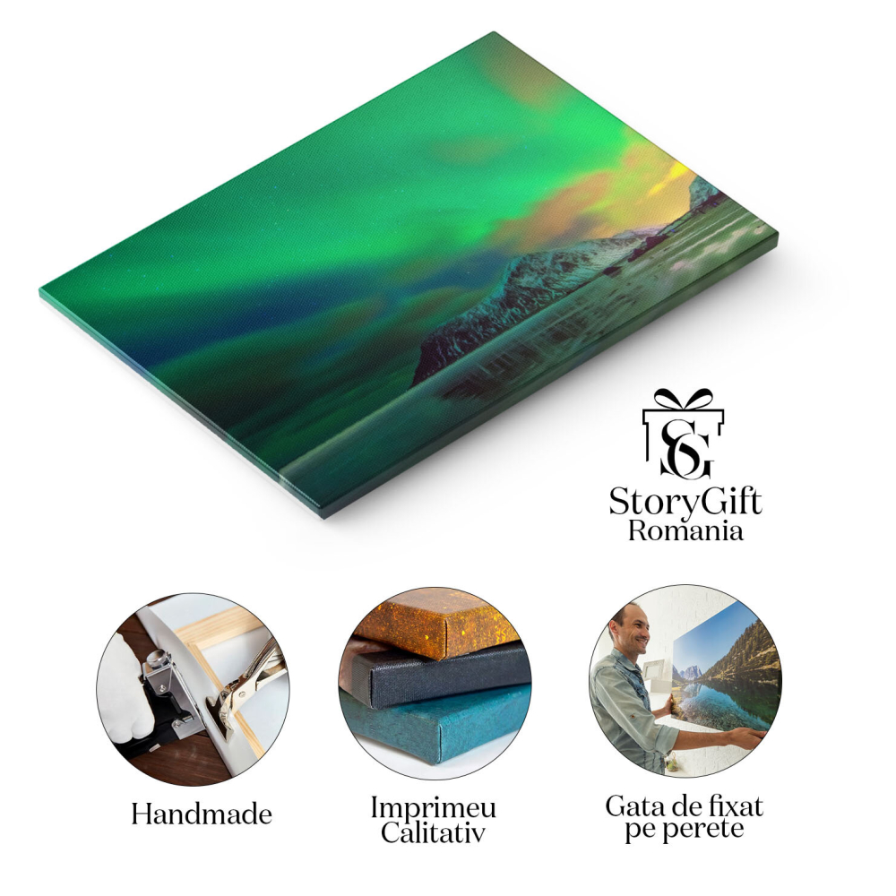 Tablou Canvas Aurora Boreala Cu Lentile de Filtru Islanda, Peisaj, Noapte, Univers, Luminile Nordului 589 40x25CM [2]