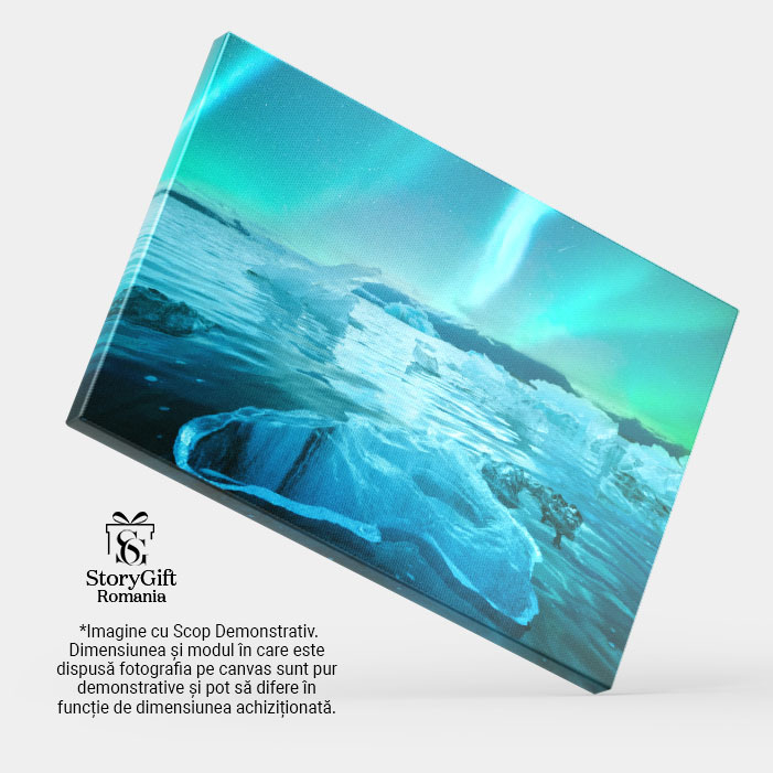 Tablou Canvas Aurore Boreale in Islanda, Luminile Nordului Peste Jokulsarlon, islanda, peisaj, lac, gheata 549 40x25CM [4]