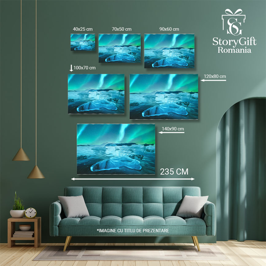 Tablou Canvas Aurore Boreale in Islanda, Luminile Nordului Peste Jokulsarlon, islanda, peisaj, lac, gheata 549 40x25CM [5]