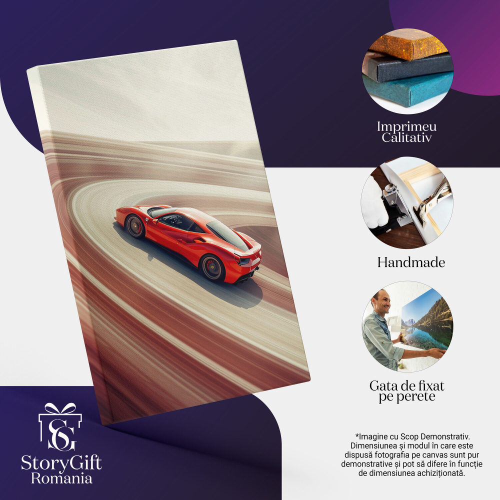 Automobil Sportiv Roșu pe Drum - Tablou Canvas, Marime 40x25CM [2]