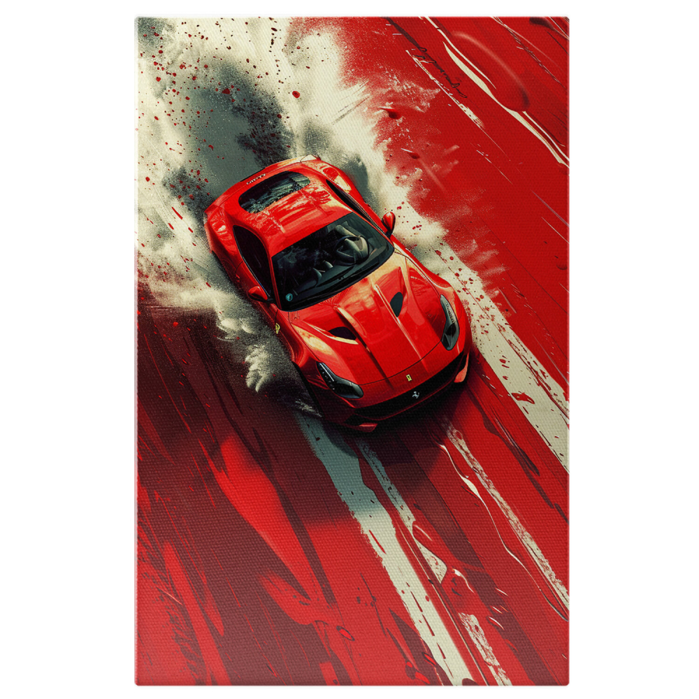 Tablou Canvas Ferrari Roșu în Viteză pe Drum Colorat | Pictură Digitală, Marime 40x25CM [1]