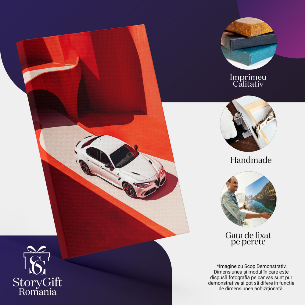 Alfa Romeo Giulia GTA pe Drum – Pictură Digitală a unui Autoturism Alb, Marime 40x25CM [2]