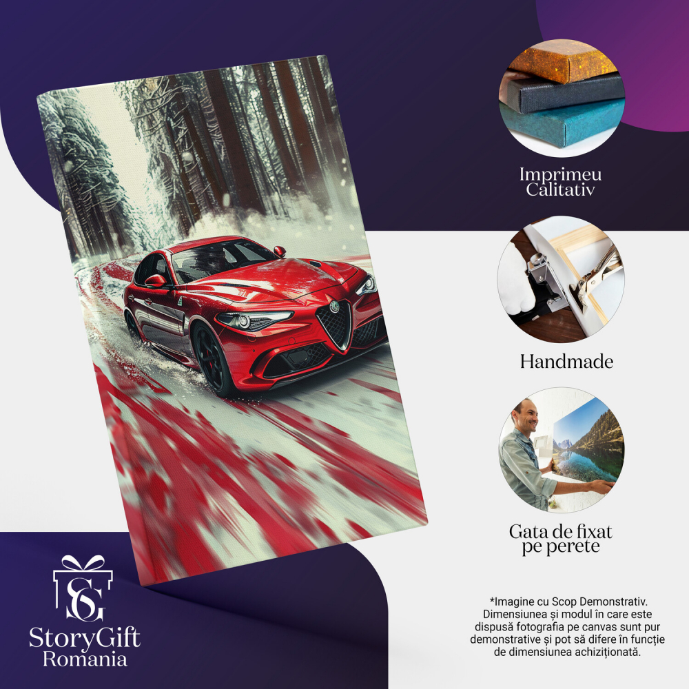 Alfa Romeo GTA Roșie Trecând prin Zăpadă, Marime 40x25CM [2]