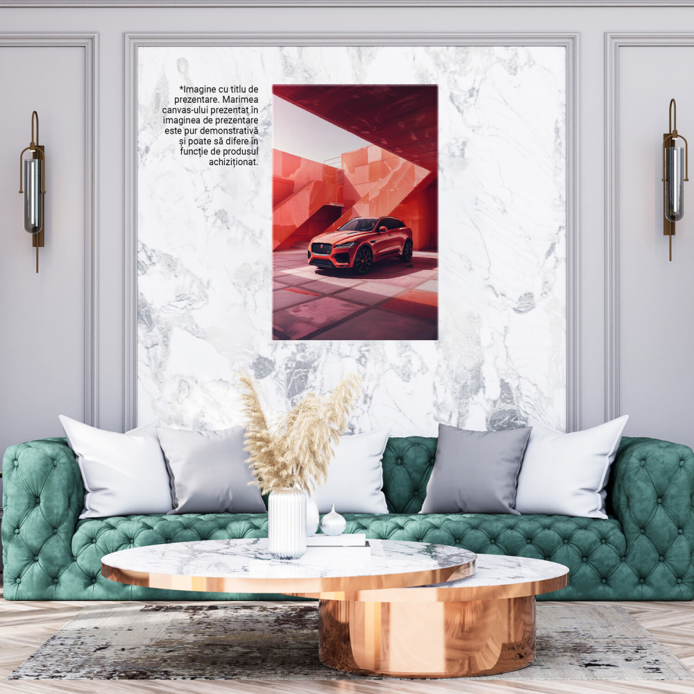 Shiny Red Jaguar Car Parked by a Red Wall – Digital Art, Marime 40x25CM [3]
