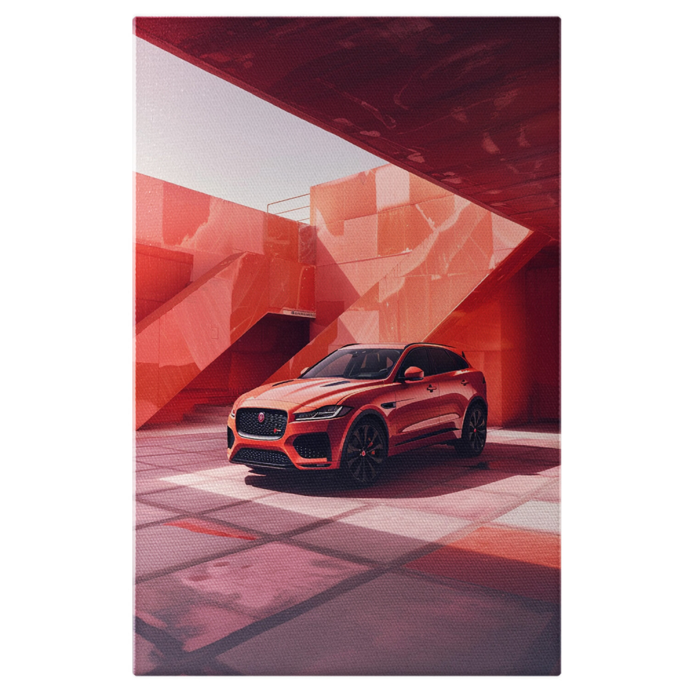 Shiny Red Jaguar Car Parked by a Red Wall – Digital Art, Marime 40x25CM [1]