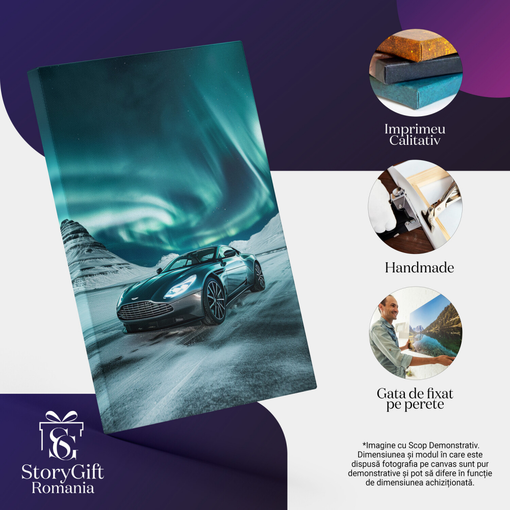 Tablou Canvas - Autoturism Model Sport Colorat de Lumina Aurorii Boreale, Lux, Viteză și Frumusețe, Marime 40x25CM [2]