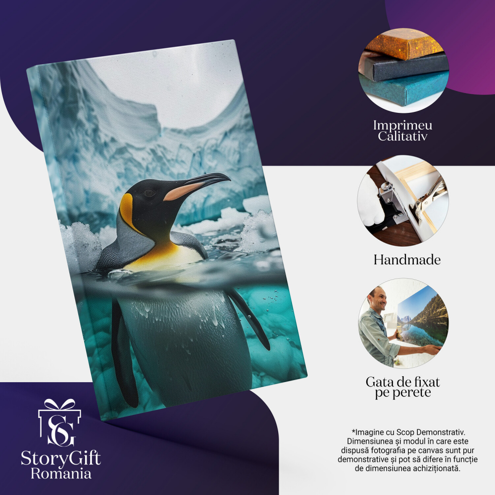 Tabloul canvas cu pinguin fericit în baie, Marime 40x25CM [2]