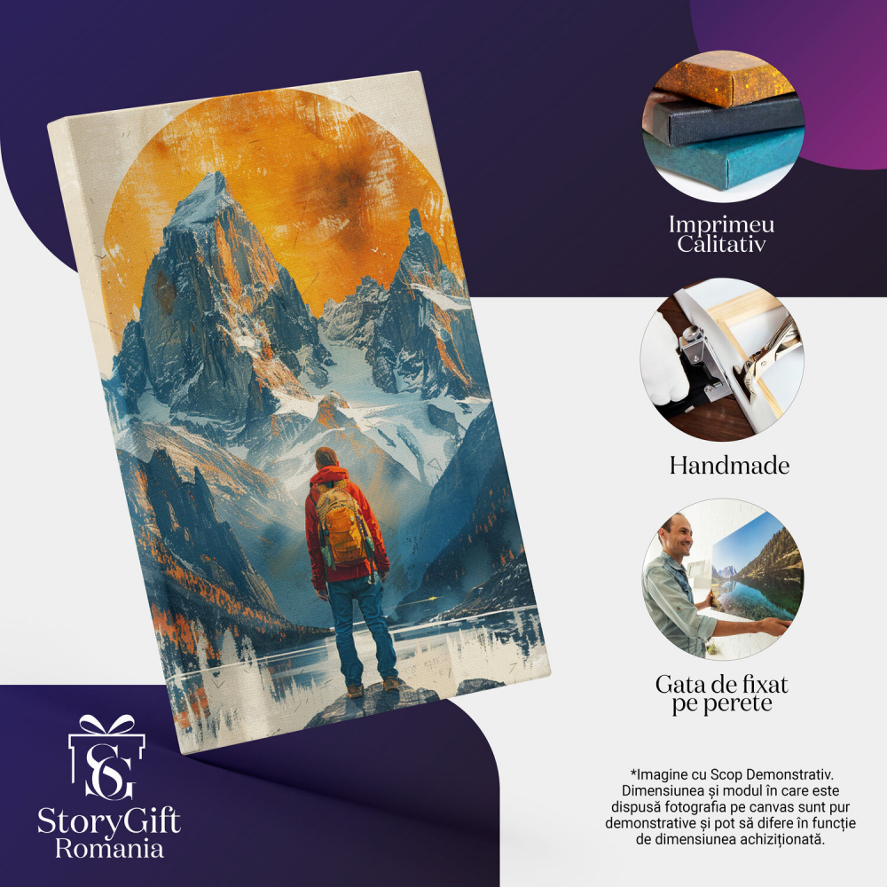 Băiat cu Geacă Roșie pe Stâncă, Privind Muntii cu Zăpadă - Pictură Digitală, Marime 40x25CM [2]