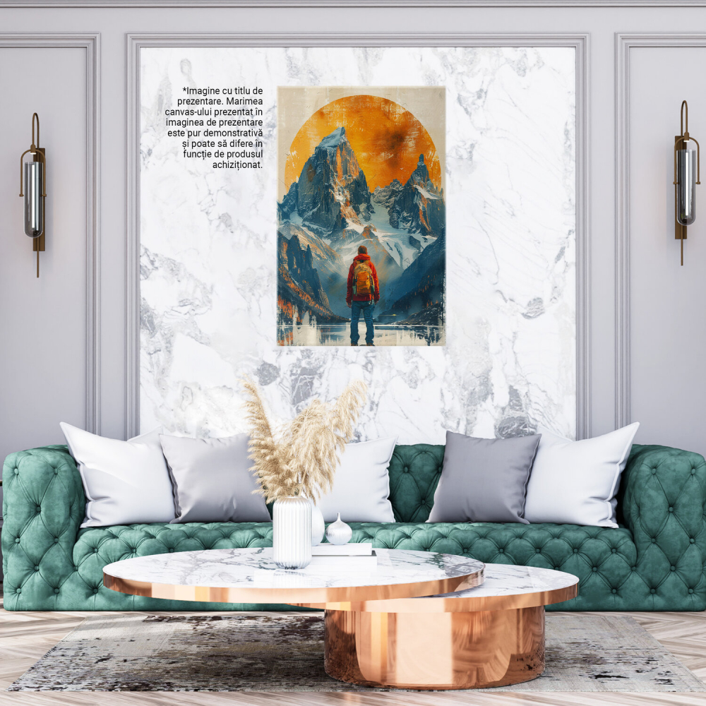 Băiat cu Geacă Roșie pe Stâncă, Privind Muntii cu Zăpadă - Pictură Digitală, Marime 40x25CM [3]