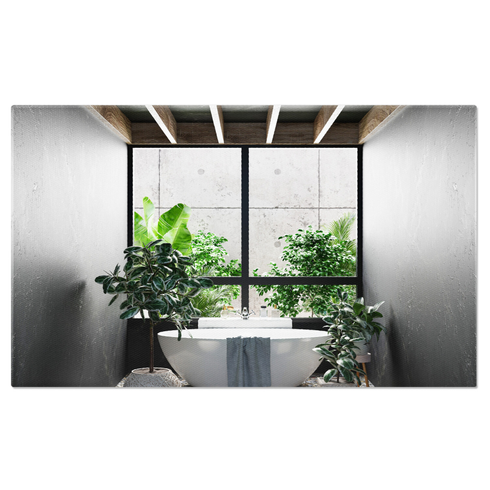 Tablou Canvas: Eleganța unei Băi Luminoase cu Accente Marron, Marime 40x25CM [1]