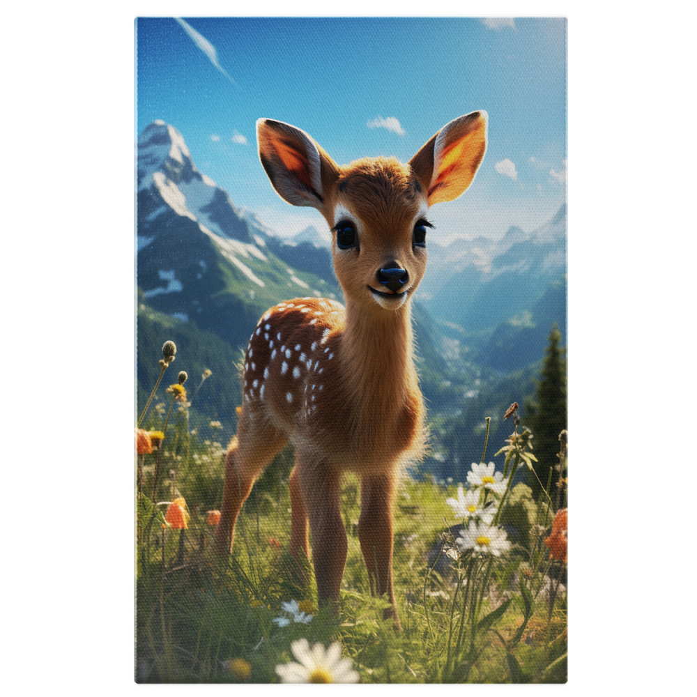 Bambi - Căprioară Drăguță cu Chipul Luminat și Urechile Lungi în Câmpul cu Flori - Pictură Digitală, Marime 40x25CM [1]