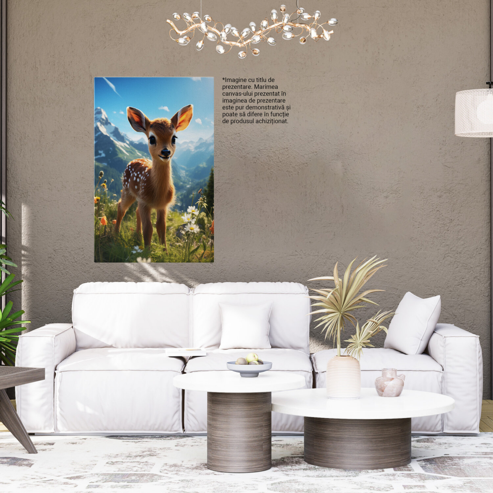 Bambi - Căprioară Drăguță cu Chipul Luminat și Urechile Lungi în Câmpul cu Flori - Pictură Digitală, Marime 40x25CM [4]