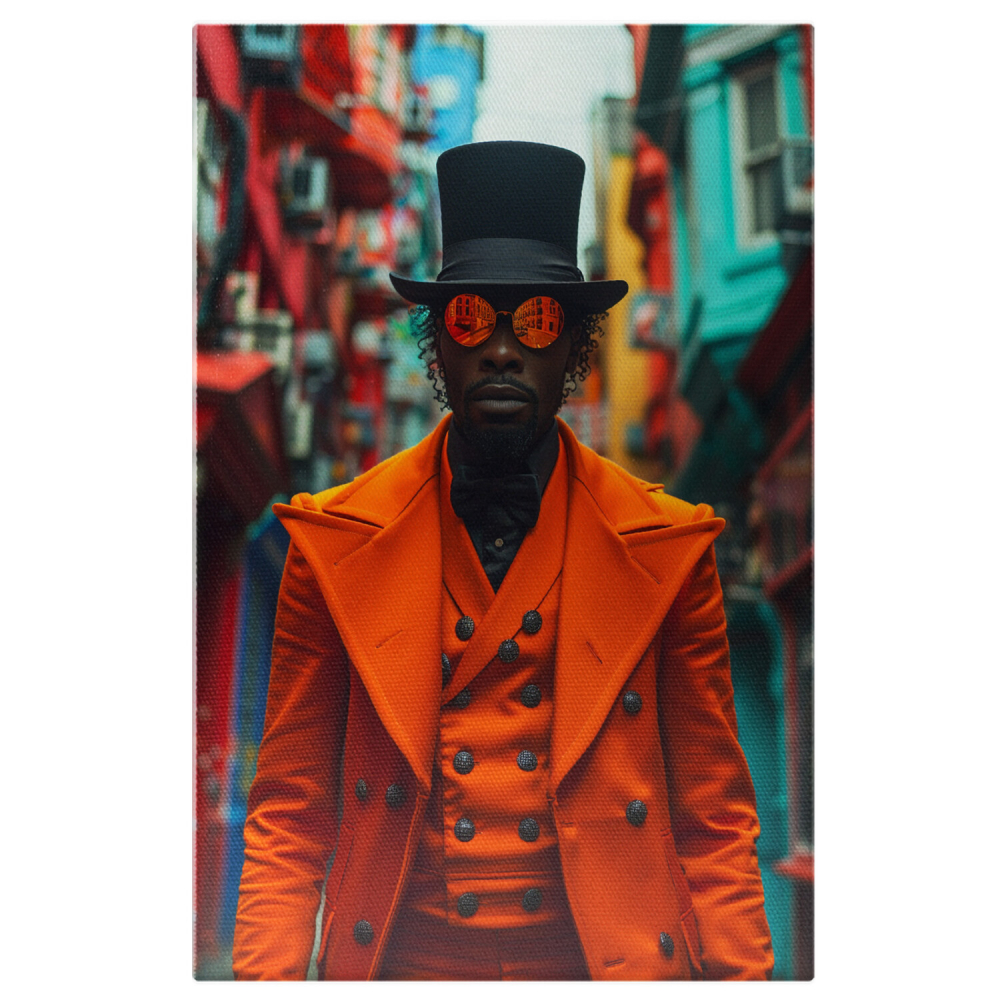Bărbat African în Costum Portocaliu Fosforescent - Pictură Digitală, Marime 40x25CM [1]