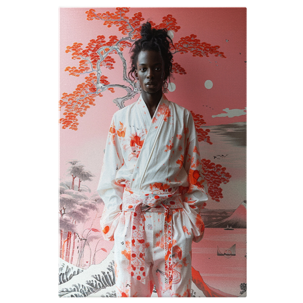 Bărbat African în Kimono lângă Peretele Desenat - Pictură Digitală, Marime 40x25CM [1]