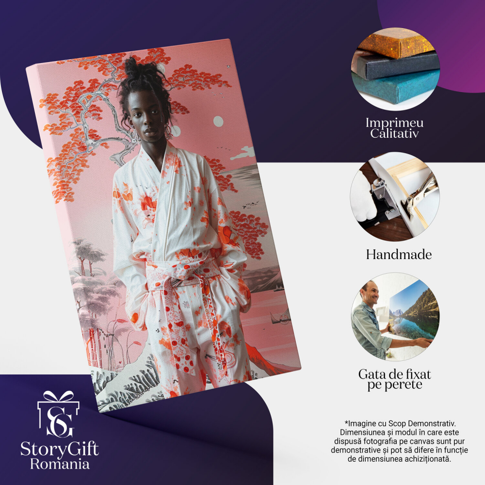 Bărbat African în Kimono lângă Peretele Desenat - Pictură Digitală, Marime 40x25CM [2]