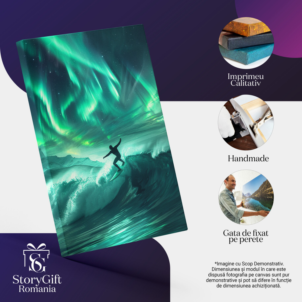 Man Surfing on Rough Waves with Beautiful Green-Blue Sky - Digital Painting, Marime 40x25CM [2]