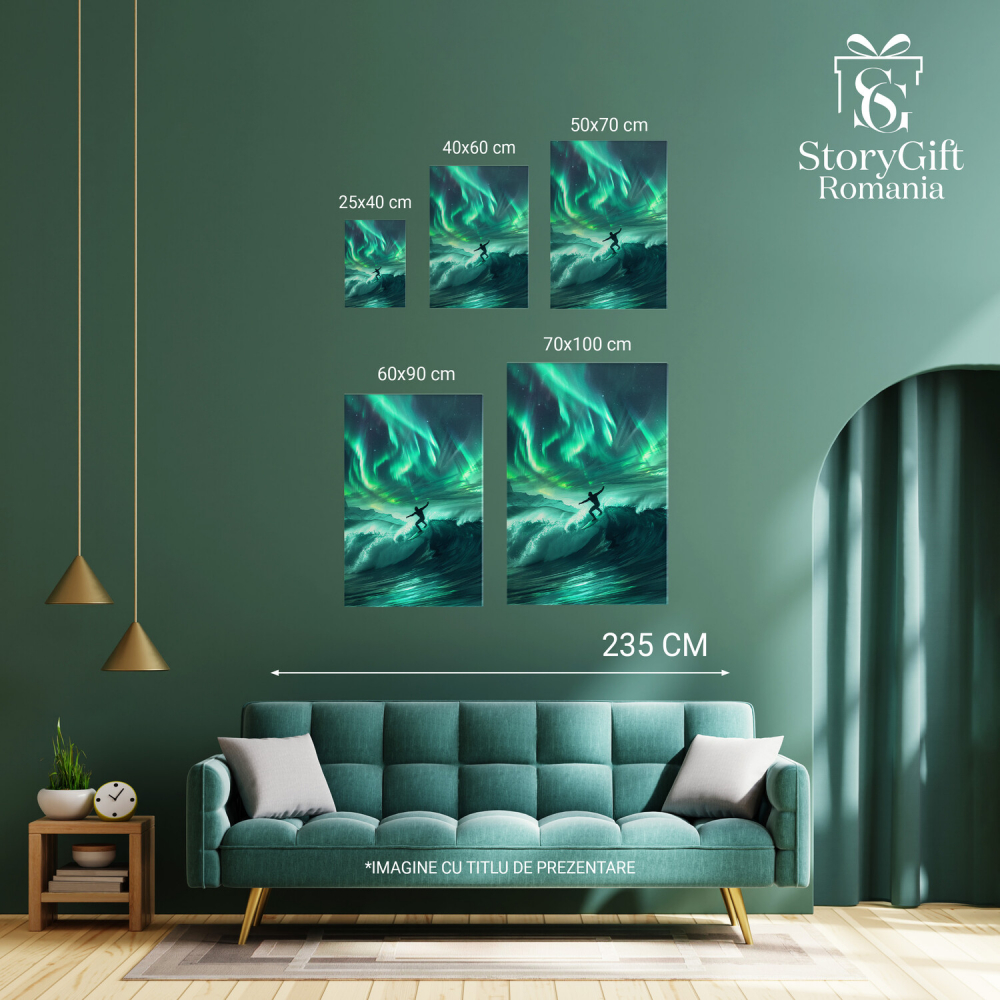 Man Surfing on Rough Waves with Beautiful Green-Blue Sky - Digital Painting, Marime 40x25CM [4]