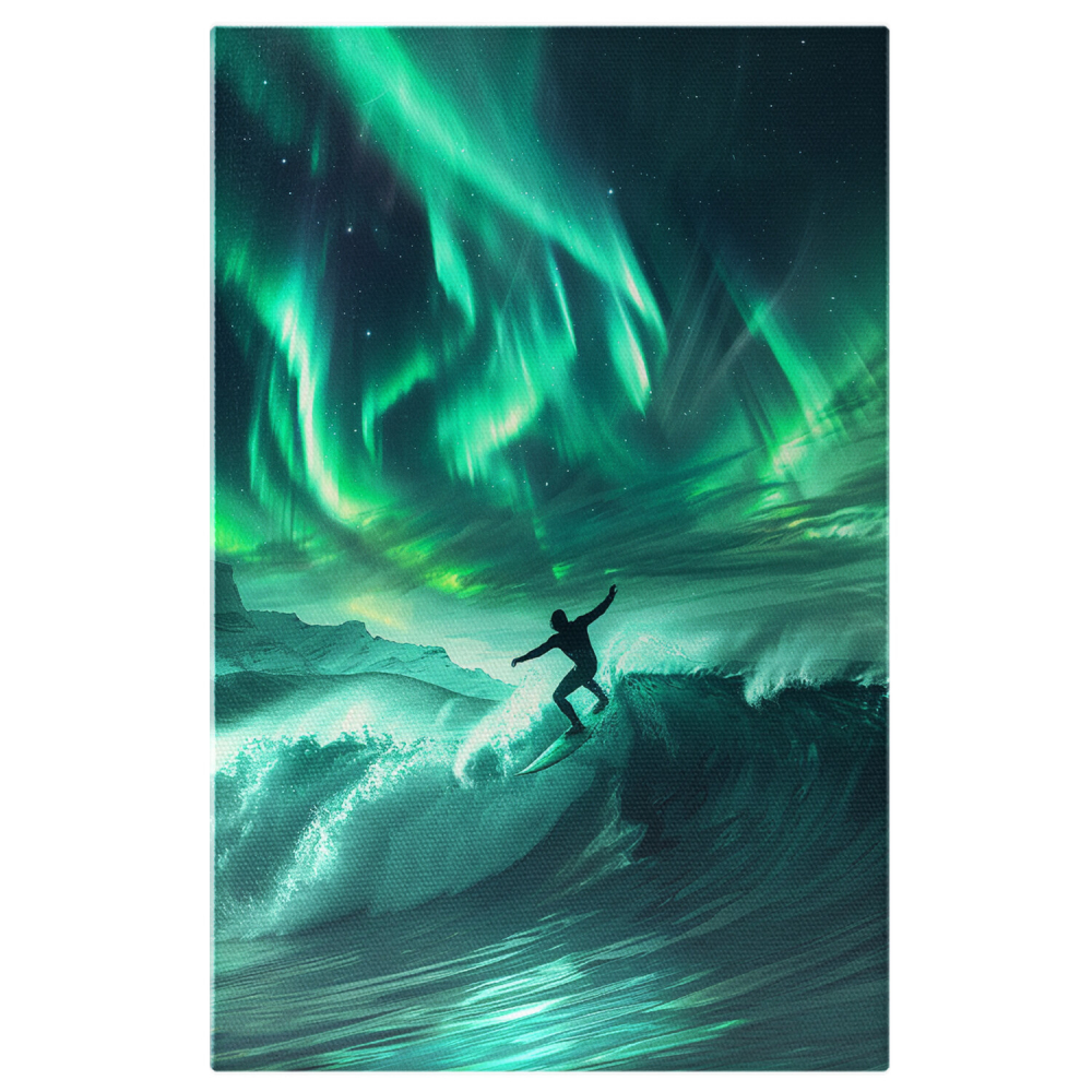 Man Surfing on Rough Waves with Beautiful Green-Blue Sky - Digital Painting, Marime 40x25CM [1]
