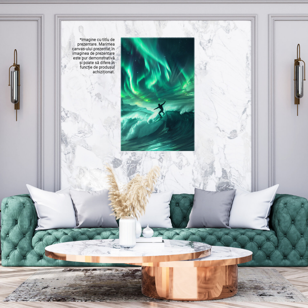 Man Surfing on Rough Waves with Beautiful Green-Blue Sky - Digital Painting, Marime 40x25CM [3]